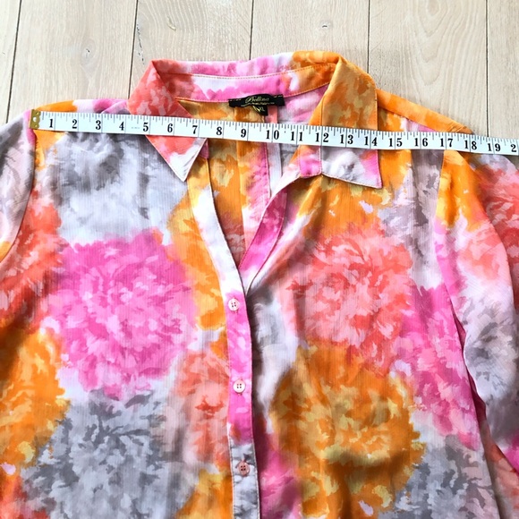 Bellina Floral Print Chiffon Button Up Shirt Size XL - Picture 2 of 10
